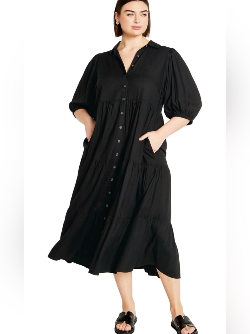 City Chic Charlotte Tiered Maxi Dress Black NWT XS 12/14